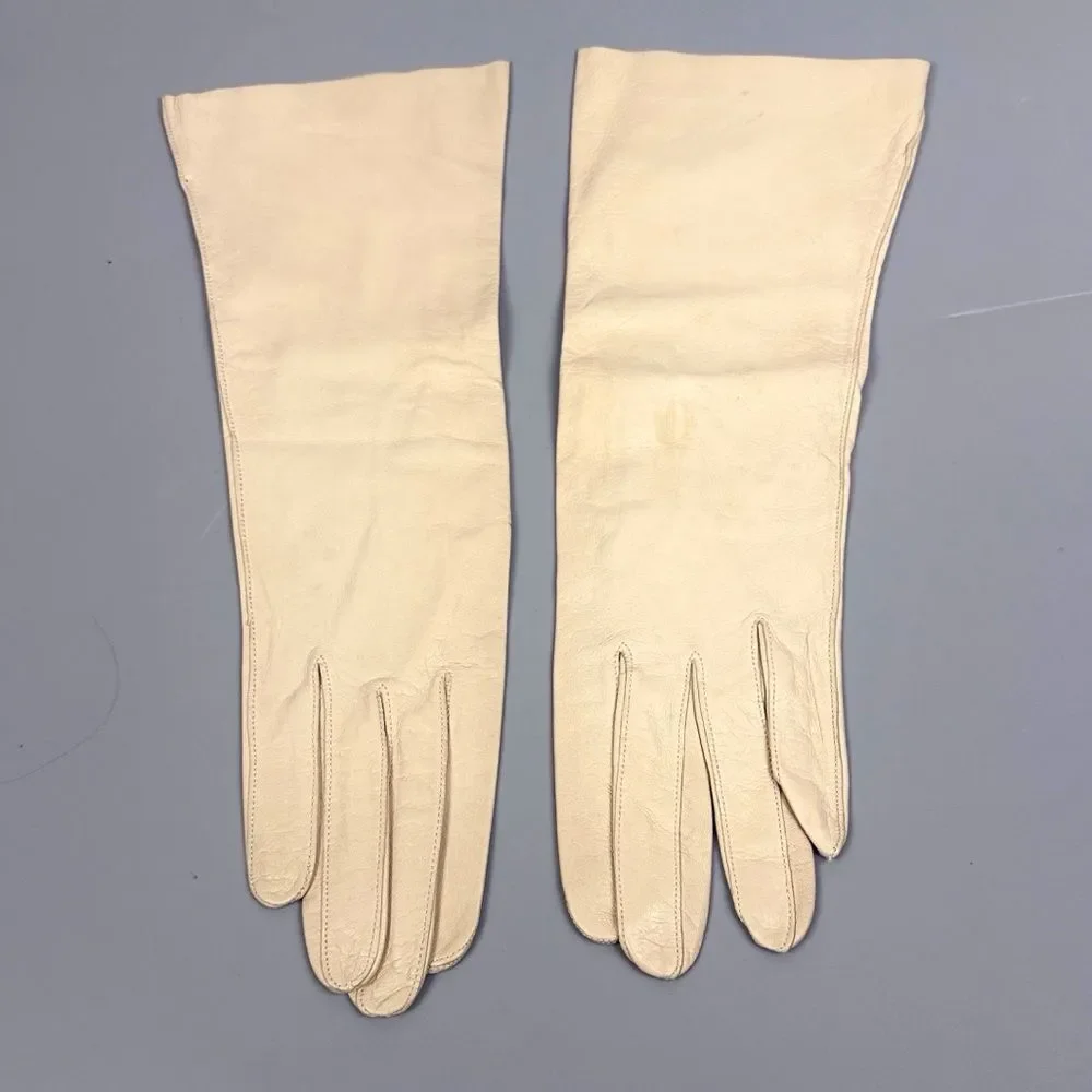 Vintage Leather Cream Gloves Made in France Unlined Women's Size 7,5